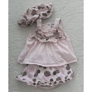Baby Girl 3 Piece Set Polka Dot Ruffle Shirt Skirt/Shorts & Hat Size 6m Girls